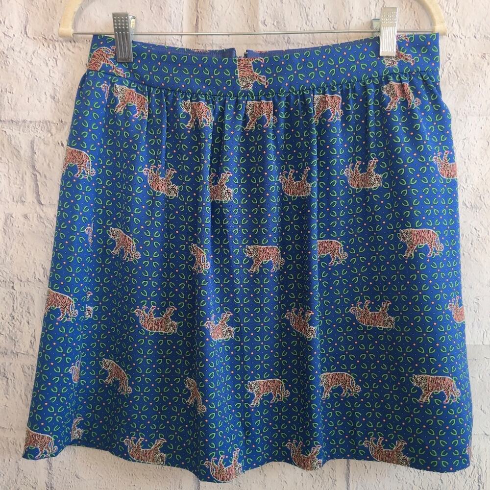 J. Crew Blue Bengal Animal Print Blue Boho Mini Skirt - Picture 2 of 12